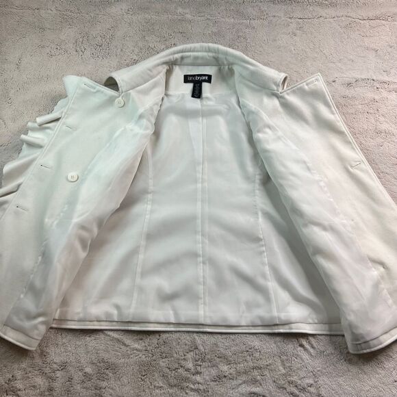 Lane Bryant Double Breasted Coat Womens Size 18/20 Cream White Ruffle Jacket - Picture 7 of 12